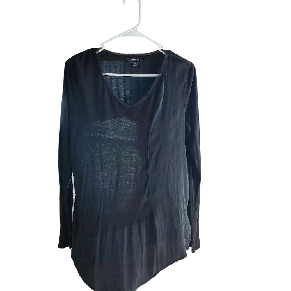 Simply Vera VeraWang Womens Black Asymmetrical Long Sleeve Blouse Size M D16